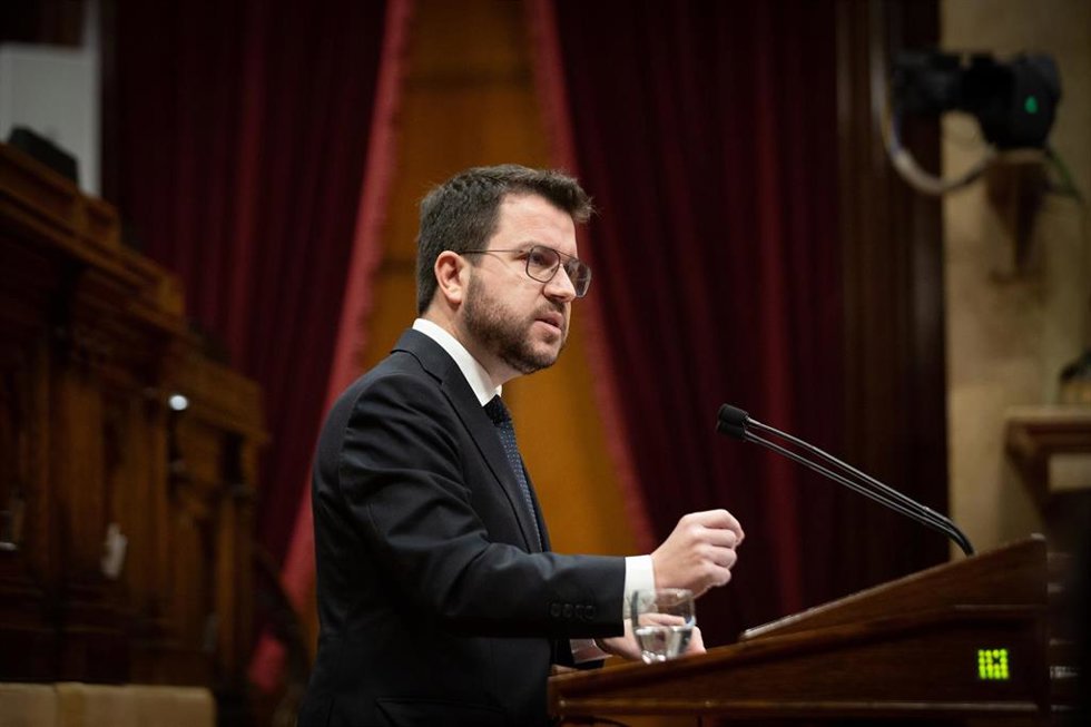 El presidente de la Generalitat, Pere Aragons, en el pleno del Parlament el 23 de marzo.