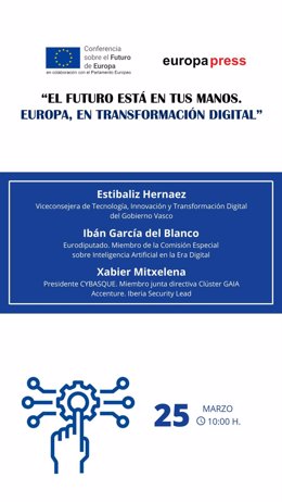 Imagen sobre el encuentro informativo titulado 'Europa en transformación digital', que se celebrará en Bilbao el 25 de marzo