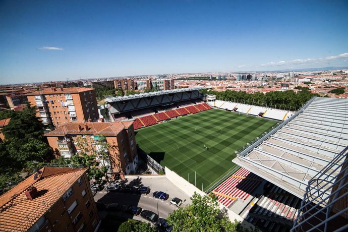 Archivo - The Vallecas stadium is preparing for the resumption of the competition. It will be with a Rayo Vallecano Versus Albacete Balompie, of Day 20, suspended in the 45th minute by offensive chants to Roman Zozulia during the Covid-19 Pandemic. 9 Ju