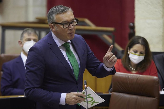 El portavoz del Grupo Parlamentario Vox, Manuel Gavira, durante la sesión plenaria ordinaria en el Parlamento de Andalucía, a 24 de marzo de 2022 en Sevilla (Andalucía, España)