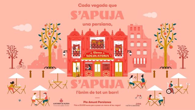Cartel de la campaña 'Amunt persianes' del Ayuntamiento de València para reabrir bajos comerciales