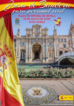 Cartel que anuncia la Jura de Bandera en la Plaza de España.