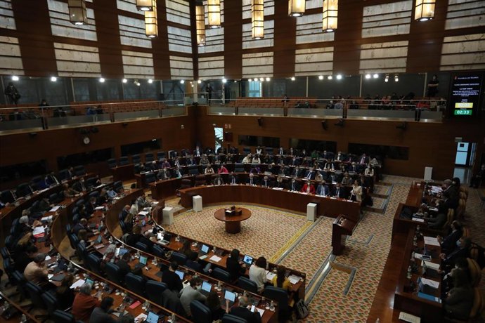 La portavoz de Vox en la Asamblea de Madrid, Rocío Monasterio, en una sesión plenaria en la Asamblea de Madrid, a 24 de marzo de 2022, en Madrid (España). El pleno gira en torno al debate sobre el Proyecto de Ley de medidas urgentes para el impulso de l
