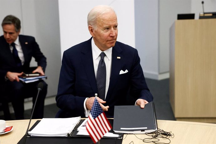 24 March 2022, Belgium, Brussels: US President Joe Biden attends a G7 leaders meeting at the NATO headquarters. Photo: Henry Nicholls/PA Wire/dpa