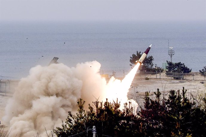 24 March 2022, South Korea, ---: South Korea's military launches Army Tactical Missile System or ATACMS, during a military exercise at an undisclosed location in South Korea. Photo: -/South Korea Defense Ministry via ZUMA Press Wire/dpa