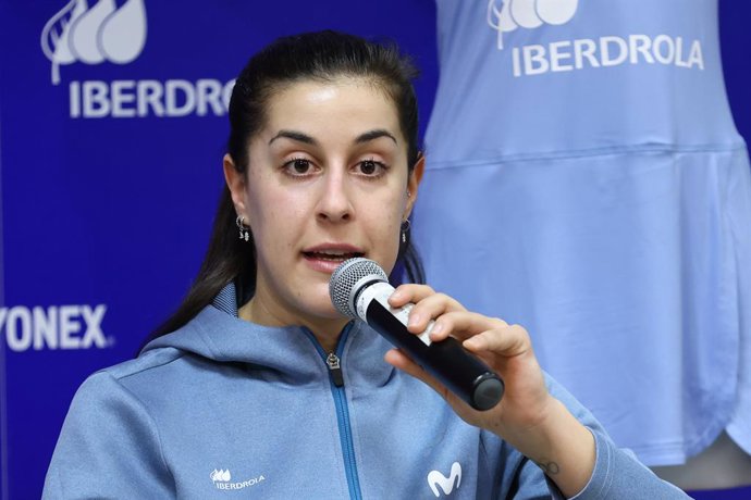 Carolina Marin attends during the press conference to announce her return to competition before the European Badminton Championships in Madrid celebrated at Consejo Superior de Deportes CSD building on march 25, 2022, in Madrid, Spain.