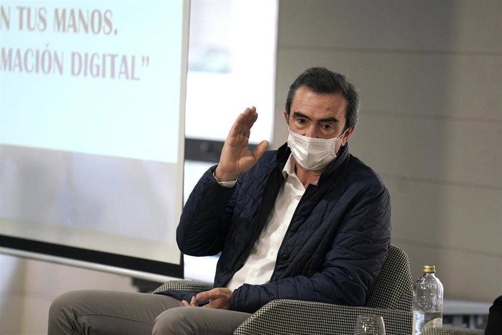 El presidente CYBASQUE y miembro junta directiva Clúster GAIA Accenture, Xabier Mitxelena, en el encuentro informativo 'Europa en transformación digital' en el hotel Gran Domine, a 25 de marzo de 2022, en Bilbao, País Vasco (España).