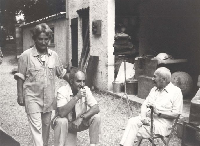 Eduardo Chillida, Pilar Belzunce y Joan Miró en Saint-Paul-de-Vence en 1981