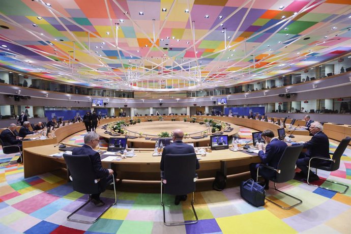 HANDOUT - 25 March 2022, Belgium, Brussels: A general view of the second day of the EU Council summit. Photo: Dario Pignatelli/European Council /dpa - ATTENTION: editorial use only and only if the credit mentioned above is referenced in full