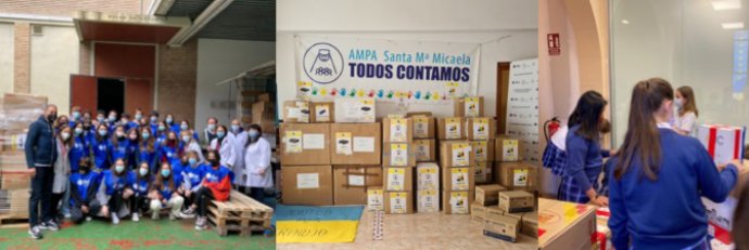 Estudiantes de varios colegios de Aragón donan 3,4 toneladas de alimentos y material sanitario que envía TXT