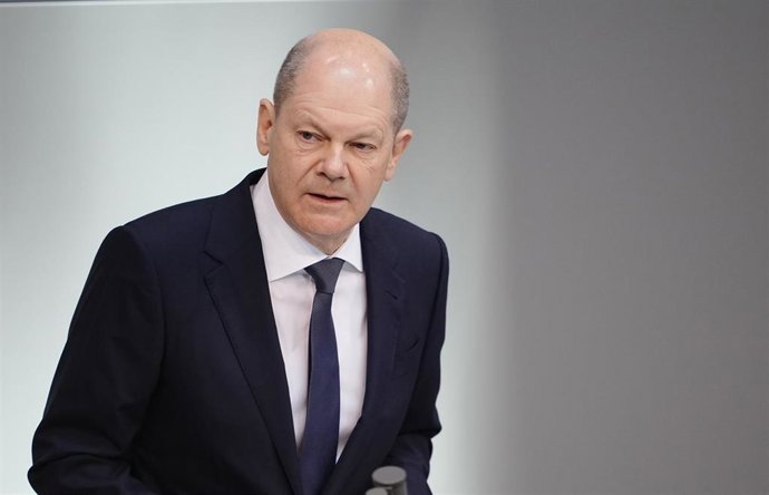 23 March 2022, Berlin: German Chancellor Olaf Scholz speaks during a plenary session in the German Bundestag organized to discuss the 2022 budget law and the federal financial plan for 2021-2025. Photo: Kay Nietfeld/dpa