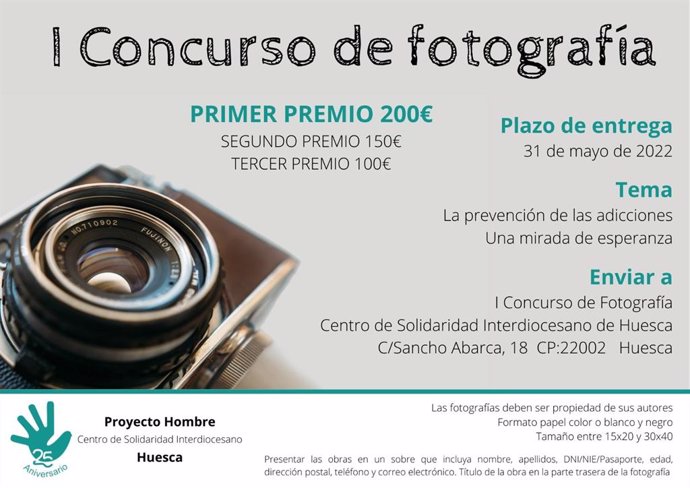 Cáritas Huesca organizado el Concurso Fotográfico 'La prevención de las adicciones: una mirada de esperanza'.