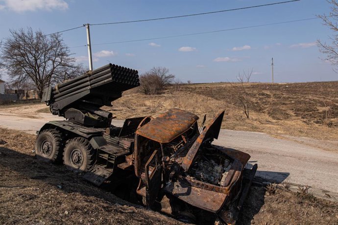 Un míssil rus destruit a Kíiv, Ucrana