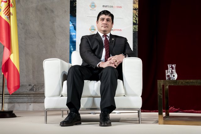 El presidente de la República de Costa Rica, Carlos Alvarado, durante un desayuno informativo de Europa Press, a 28  de marzo de 2022, en Madrid, (España). 