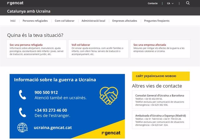 Nueva web de la Generalitat que centraliza la información sobre la guerra en Ucrania.