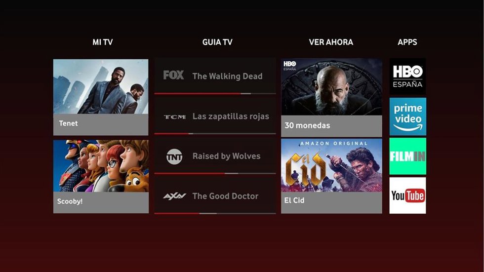 Archivo - Imagen del servicio de televisión de Vodafone