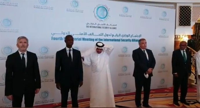 Captura de la participación del ministro del Interior, Fernando Grande-Marlaska, en la reunión en Dubai de la Alianza Internacional para la Seguridad