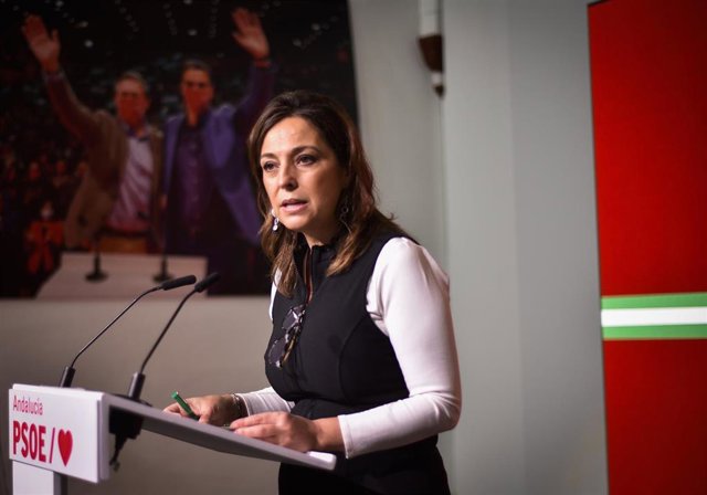 La secretaria de Política Municipal de Grandes Poblaciones del PSOE-A, Isabel Ambrosio, en rueda de prensa.