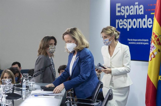 Calviño, Díaz y Ribera en la rueda de prensa posterior al Consejo de Ministros