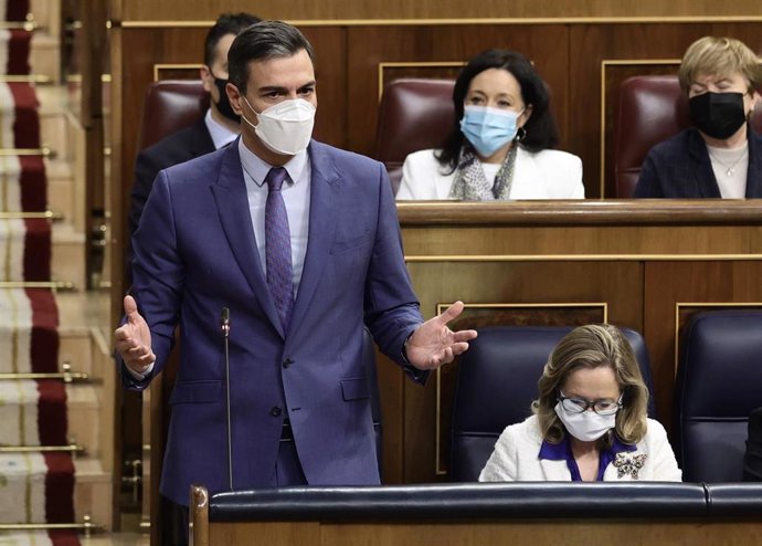 El presidente del Gobierno, Pedro Sánchez, interviene en una sesión plenaria en el Congreso 