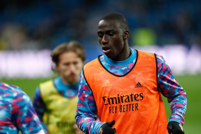 Ferland Mendy of Real Madrid warms up during the spanish league, La Liga Santander, football match played between Real Madrid and Real Sociedad at Santiago Bernabeu stadium on March 05, 2022, in Madrid, Spain.
