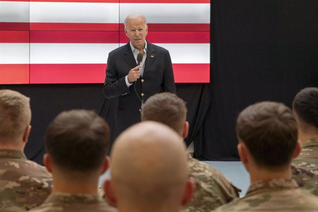 El presidente de Estados Unidos, Joe Biden, en la base militar estadounidense de Jasionka, en Polonia.