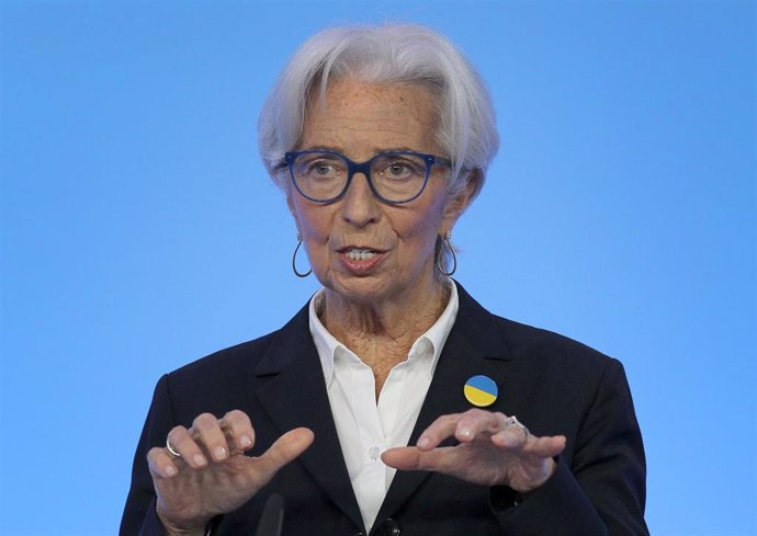 FILED - 10 March 2022, Hessen, Frankfurt_Main: Christine Lagarde, President of the European Central Bank (ECB), gives a press conference after the European Central Bank Governing Council meeting in Frankfurt. Photo: Daniel Roland/AFP Pool /dpa