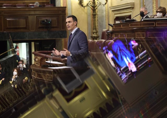 El presidente del Gobierno, Pedro Sánchez, interviene en una sesión plenaria, en el Congreso 