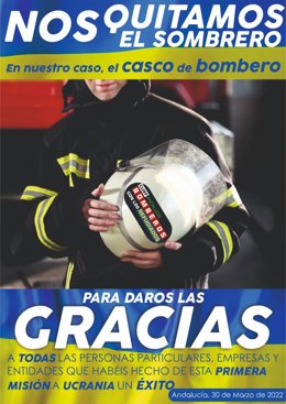 Cartel de agradecimiento de la CUBP a los ciudadanos y entidades que han participado en la campaña de apoyo a los ucranianos refugiados.