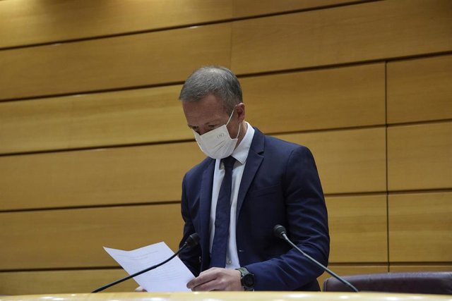 El presidente del Senado, Ander Gil, en una sesión de control al Gobierno en el Senado, a 22 de marzo de 2022, en Madrid (España). Durante el pleno, los grupos parlamentarios del Senado han cuestionado al Gobierno por su cambio de postura sobre la autonom
