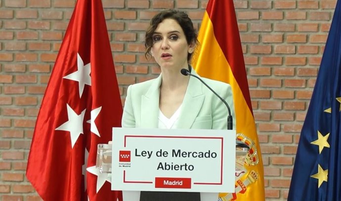 Isabel Díaz Ayuso en la clausura de la jornada 'Ley de Mercado Abierto: hacia la unidad de mercado'.