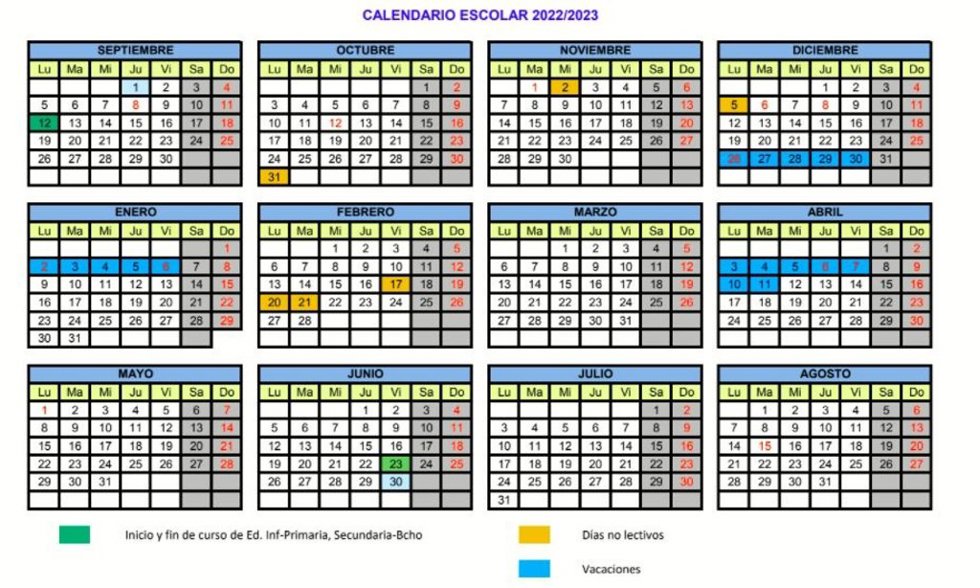 Archivo - Calendario escolar de Asturias curso 2022-2023.
