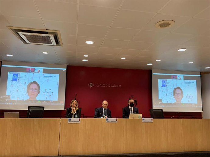 El decano del Colegio de la Abogacía de Barcelona (Icab), Jesús M. Sánchez, durante su intervención en la inauguración del 'III Congreso de Compliance'