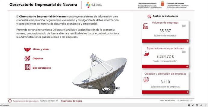 Imagen de la eeb donde se puede consultar el Observatorio Empresarial de Navarra