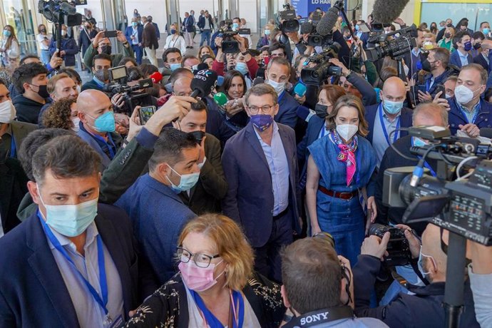 El candidato a la presidencia del PP y presidente de la Xunta de Galicia, Alberto Núñez Feijóo, a su llegada al Congreso del PP.