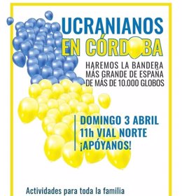 Cartel de la actividad solidaria en Córdoba con el pueblo ucraniano ante las consecuencias de la invasión rusa.