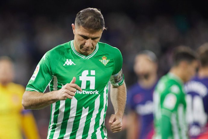 Joaquin Sanchez of Real Betis laments during the spanish league, La Liga Santander, football match played between Real Betis and Atletico de Madrid at Benito Villamarin stadium on March 6, 2022, in Sevilla, Spain.