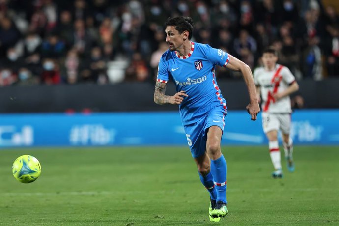 Stefan Savic of Atletico de Madrid in action during the spanish league, La Liga Santander, football match played between Rayo Vallecano and Atletico de Madrid at Estadio de Vallecas on March 19, 2022, in Madrid, Spain.