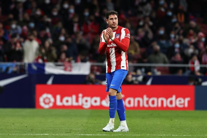 Jose Maria Gimenez of Atletico de Madrid saludates to the fans during the spanish league, La Liga Santander, football match played between Atletico de Madrid and Deportivo Alaves at Wanda Metropolitano stadium on april 02, 2022, in Madrid, Spain.
