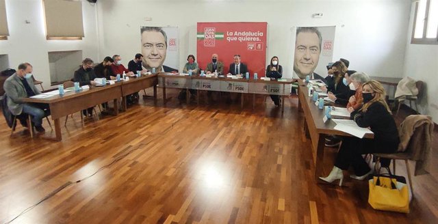 El secretario general del PSOE-A, Juan Espadas, este lunes en el encuentro que ha mantenido con Gestores Culturales de Andalucía (GECA), promotores de una Iniciativa Legislativa Popular (ILP).