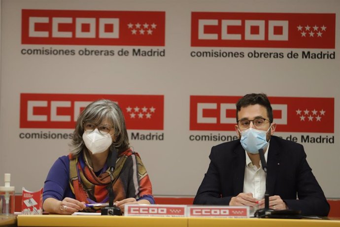 La secretaria general de CC.OO. Madrid, Paloma López, y Ramón Boixadera, coordinador Gabinete Técnico CC.OO. Madrid