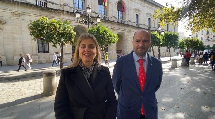 Archivo - Los concejales de Vox en el Ayuntamiento de Sevilla, Cristina Peláez y Gonzalo García de Polavieja.