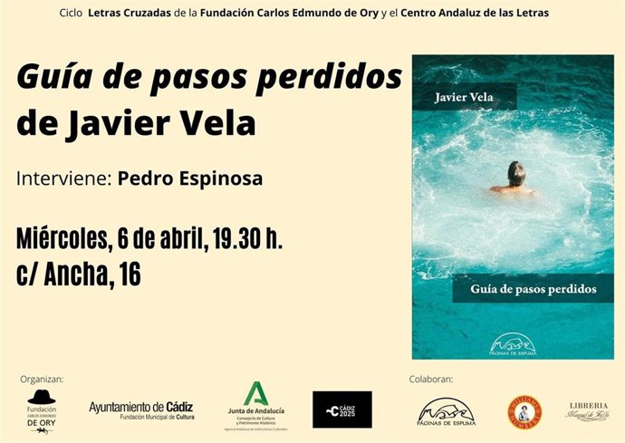 Cartel de la presentación del nuevo libro de Javier Vela.