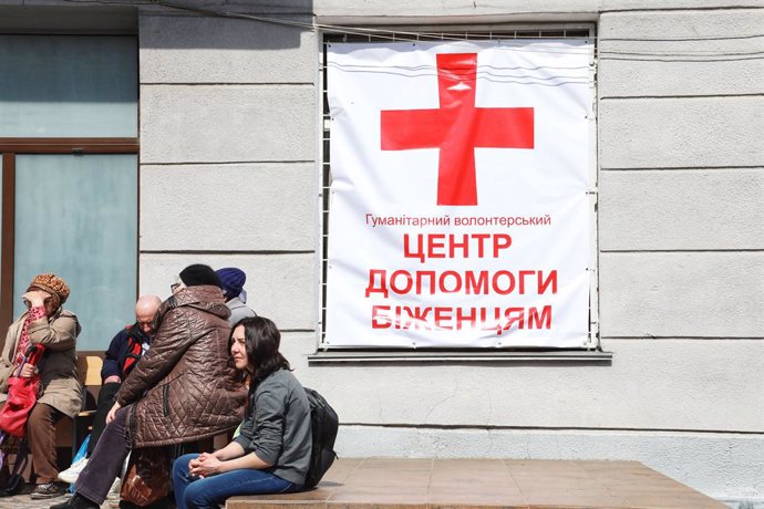 March 30, 2022, Odesa, Ukraine: ODESA, UKRAINE - MARCH 30, 2022 - A red cross marks a building housing the humanitarian centre for internally displaced persons run by volunteers, Odesa, southern Ukraine.,Image: 674092599, License: Rights-managed, Restri