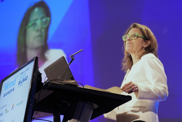La ministra para la Transición Ecológica y el Reto Demográfico, Teresa Ribera, en la inauguración de WindEurope