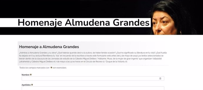 Captura del formulario para participar en el homenaje a Almudena Grandes del 7 de mayo