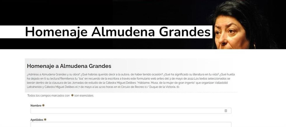 Captura del formulario para participar en el homenaje a Almudena Grandes del 7 de mayo
