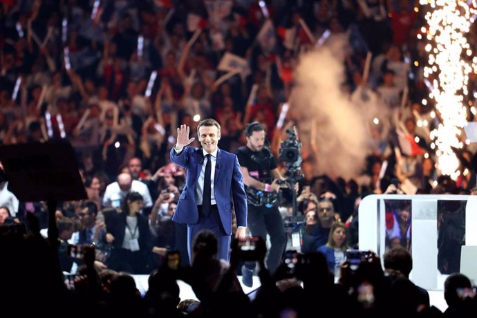 Emmanuel Macron, durante un acto electoral en Nanterre