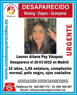 Buscan a una chica de 15 años desaparecida hace ocho días en Madrid