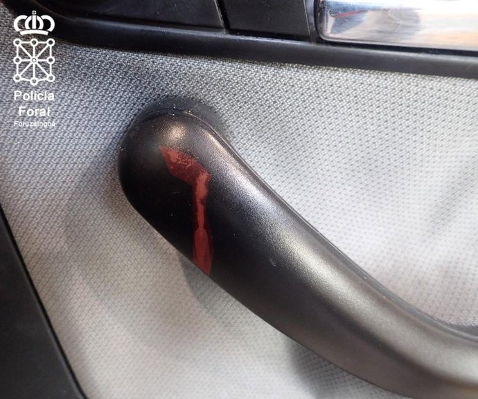 Imagen del rastro de sangre en el vehículo.